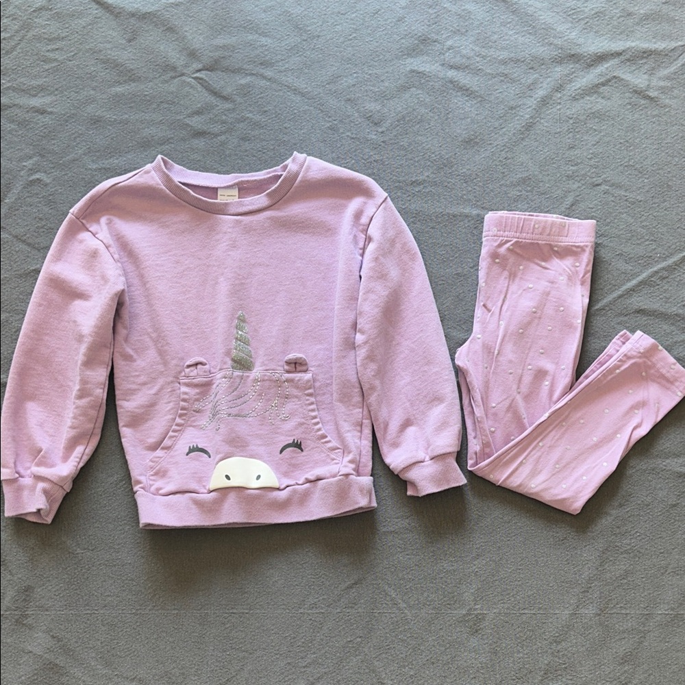 Carter's Unicorn Sweatshirt and pants with silver glitter polka dots